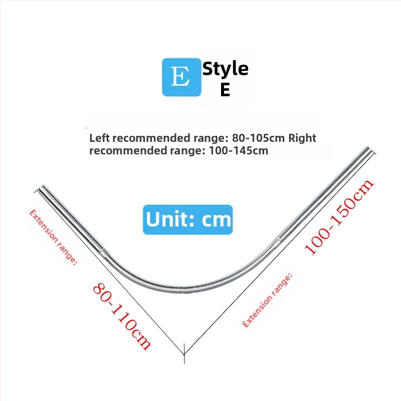 Bară de duș curbată din oțel inoxidabil, telescopică, în formă de L