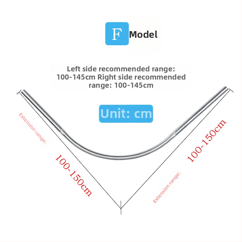 Bară de duș curbată din oțel inoxidabil, telescopică, în formă de L