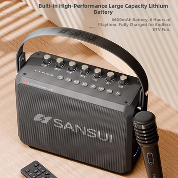 Bluetooth reproduktor na karaoke pre vonkajšie použitie, všetko v jednom s vstavanou batériou, 75W, frekvenčné pásmo 100Hz-20kHz, SNR ≥70dB, 4000–6000mAh