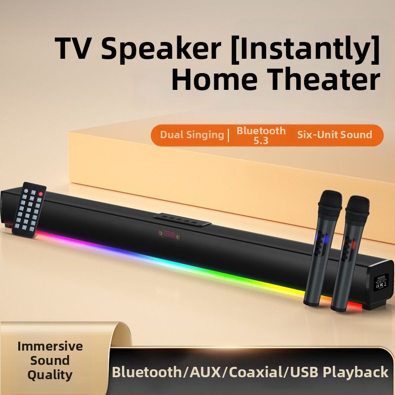 Soundbar pentru TV cu microfon wireless de karaoke — sistem cu 4 difuzoare, Bluetooth 5.3, rază de 10 m, baterie încorporată de 2000–4000 mAh