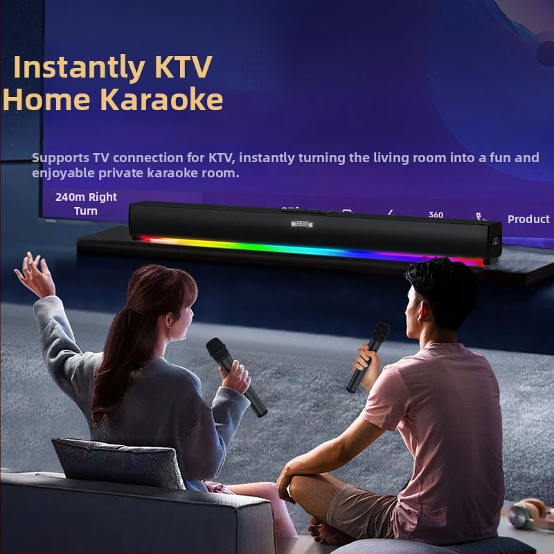 Soundbar pentru TV cu microfon wireless de karaoke — sistem cu 4 difuzoare, Bluetooth 5.3, rază de 10 m, baterie încorporată de 2000–4000 mAh