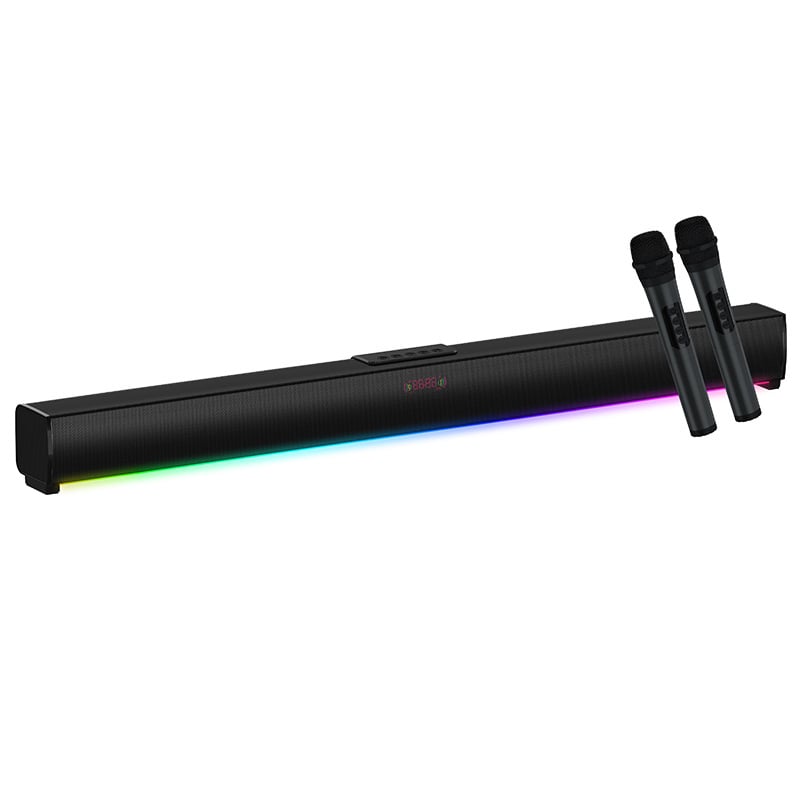 Soundbar pentru TV cu microfon wireless de karaoke — sistem cu 4 difuzoare, Bluetooth 5.3, rază de 10 m, baterie încorporată de 2000–4000 mAh