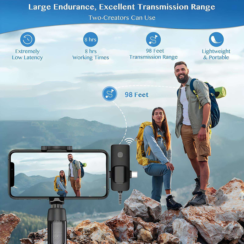 Microfon lavalier wireless K35, Bluetooth 2.1, răspuns în frecvență 60 Hz-15 kHz, SNR ≥60 dB, autonomie baterie 3-6 ore