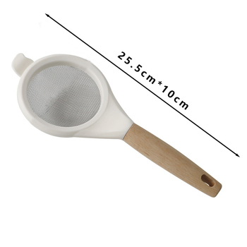 Sită de făină din oțel inoxidabil, cu mâner din lemn, plasă filtrantă, design modern