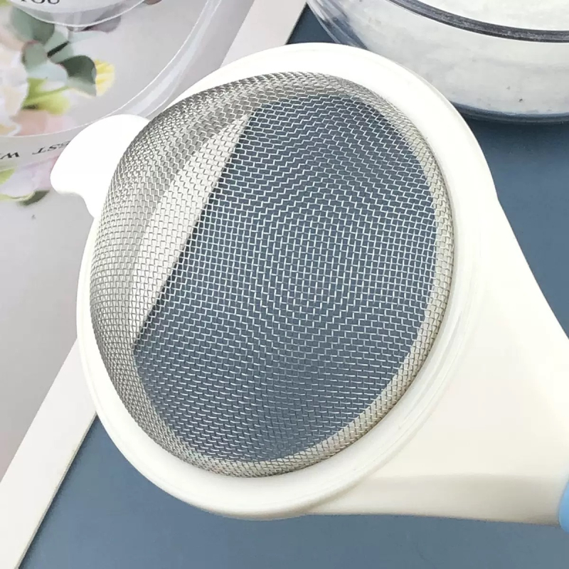 Sită de făină din oțel inoxidabil, cu mâner din lemn, plasă filtrantă, design modern