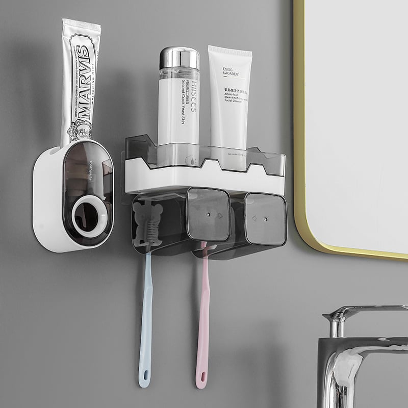 Xinju presor pentru pastă de dinți, suport de perete pentru pastă și periute, compatibil universal