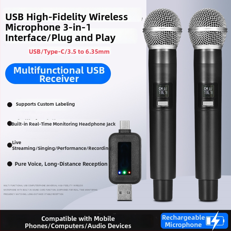 USB kabelski dinamički mikrofon, model K58, za pjevanje, prijenos uživo i podučavanje; frekvencijski odziv 60 Hz–15 kHz, SNR ≥ 70 dB, USB priključak