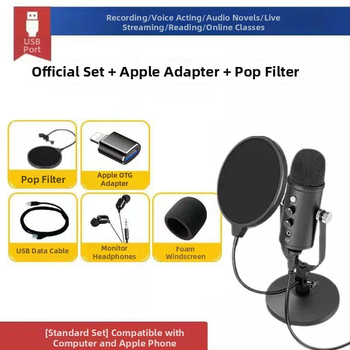 Kondenzatorski mikrofon za dubliranje s HD redukcijom šuma, za snimanje audio knjiga, uz preklopivu usmjerenost, kapsula s pokretnom zavojnicom, bez ugrađene baterije