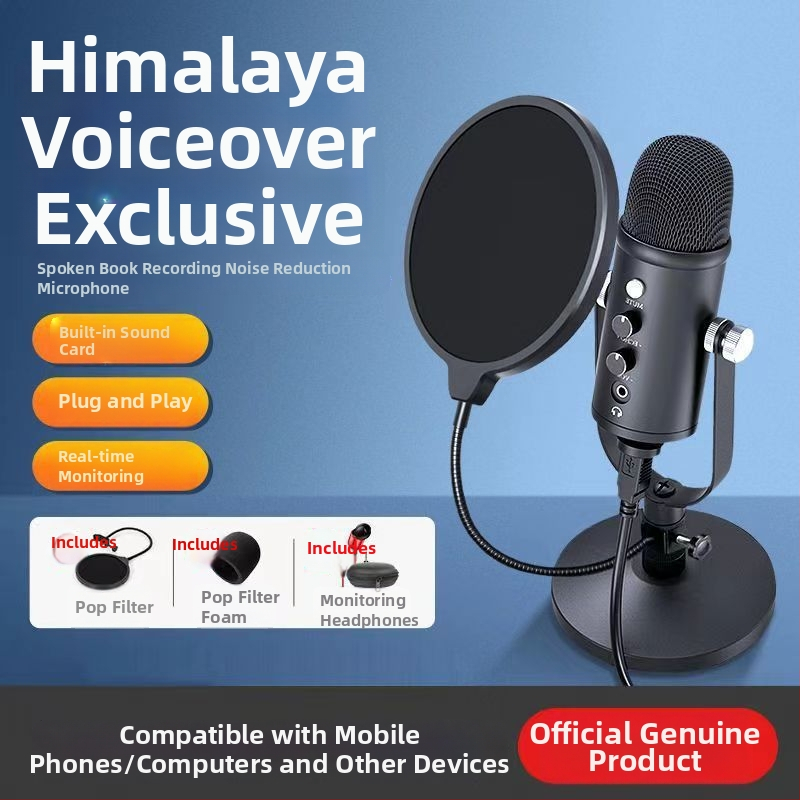 Kondenzatorski mikrofon za dubliranje s HD redukcijom šuma, za snimanje audio knjiga, uz preklopivu usmjerenost, kapsula s pokretnom zavojnicom, bez ugrađene baterije