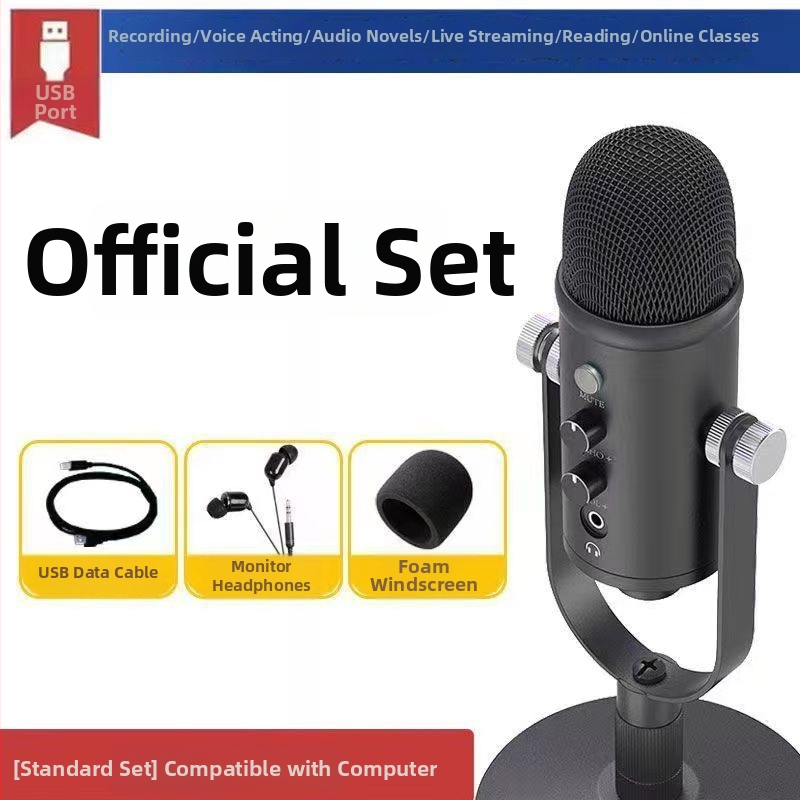 Kondenzatorski mikrofon za dubliranje s HD redukcijom šuma, za snimanje audio knjiga, uz preklopivu usmjerenost, kapsula s pokretnom zavojnicom, bez ugrađene baterije