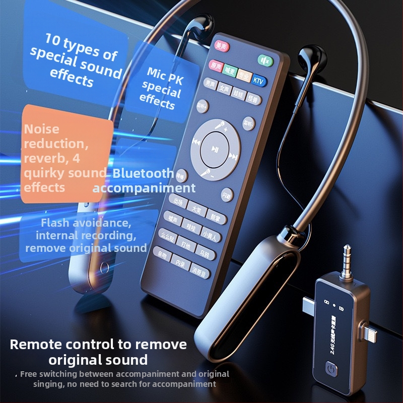 Bezdrôtová zvuková karta pre živé vysielanie – všetko v jednom slúchadle s mikrofónom a diaľkovým ovládaním, potlačenie šumu, Bluetooth 5.0, neckband stereo, 8+ hodín výdrže batérie