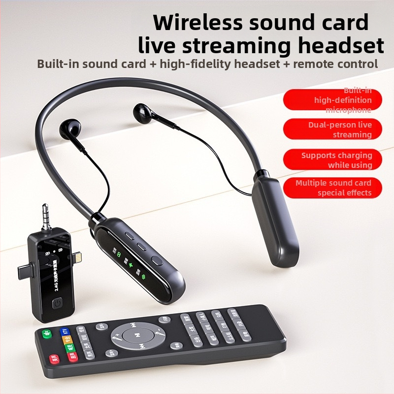 Bezdrôtová zvuková karta pre živé vysielanie – všetko v jednom slúchadle s mikrofónom a diaľkovým ovládaním, potlačenie šumu, Bluetooth 5.0, neckband stereo, 8+ hodín výdrže batérie