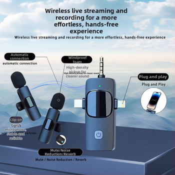 K15 Microfon Lavalier Wireless 3 în 1 pentru streaming live — Omnidirecțional, 20 Hz-20 kHz, Bluetooth 5.1, Baterie încorporată, 1–3 h