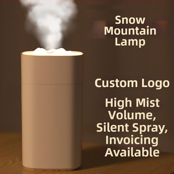 Umidificator USB mic cu lumină de noapte și purificare a aerului; design pătrat de munte de zăpadă; rezervor 0.5–1 L; pentru spații până la 10 m²; 1 orificiu de ceață; alimentare USB; zgomot <36 dB