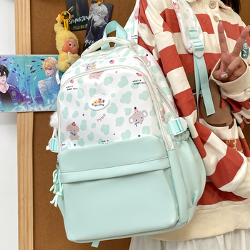 Rucsac SP-9020, din nylon ușor, bretele curbate, imprimeu animal, stil campus tineresc