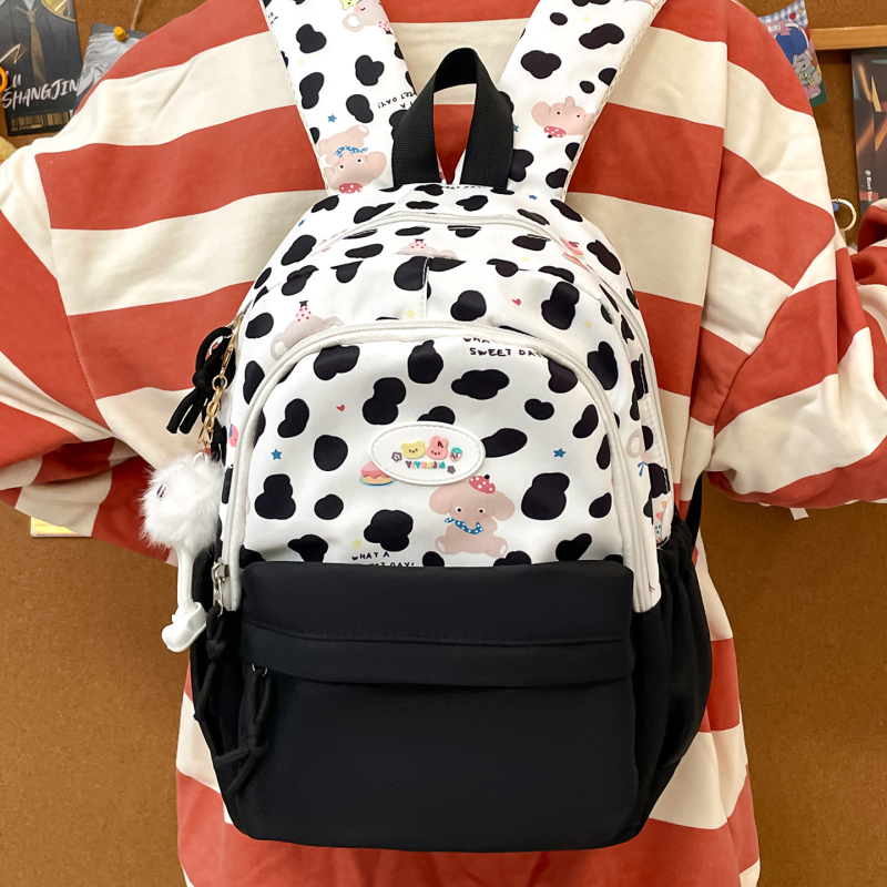 Rucsac SP-9020, din nylon ușor, bretele curbate, imprimeu animal, stil campus tineresc