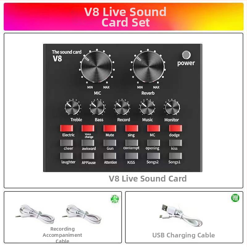 DESHENG BM-800+V8 Set interfață audio cu microfon condensator cu diafragmă mare, 2.1 canale, 20Hz–20kHz, SNR ≥85dB, baterie integrată