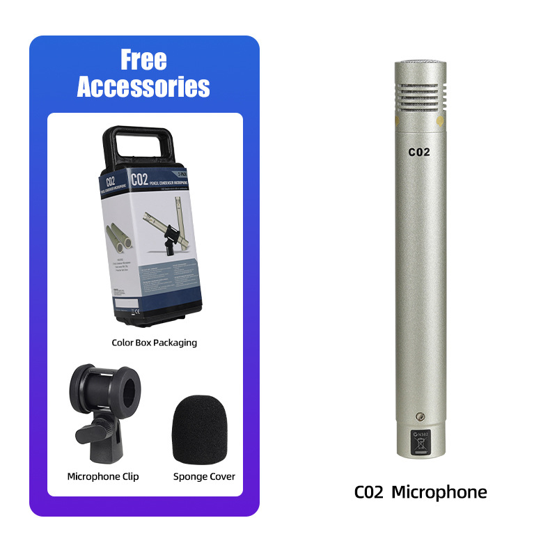 C02 Microfon condensator în formă de stilou – Fără fir, 100 Hz–20 kHz, SNR ≥70 dB, Înregistrări profesionale