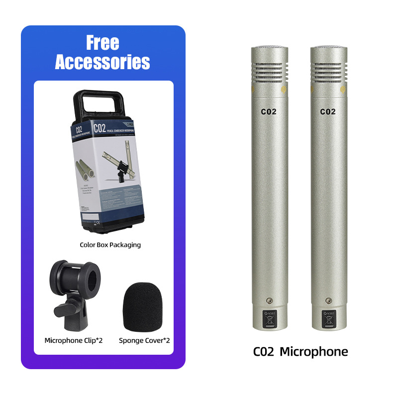 C02 Microfon condensator în formă de stilou – Fără fir, 100 Hz–20 kHz, SNR ≥70 dB, Înregistrări profesionale