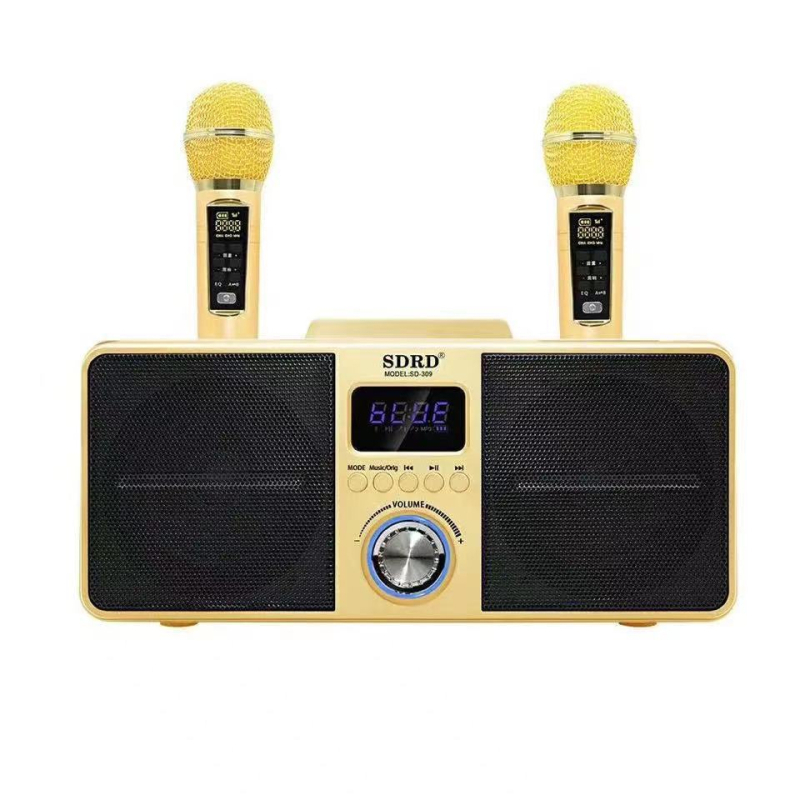 SD309 Sistem karaoke all-in-one cu microfon încorporat, Bluetooth stereo, conectivitate TV și telefon — baterie 4000–6000 mAh; răspuns în frecvență 100 Hz–20 kHz; SNR ≥70 dB; putere nominală 20 W; autonomie 3–6 ore
