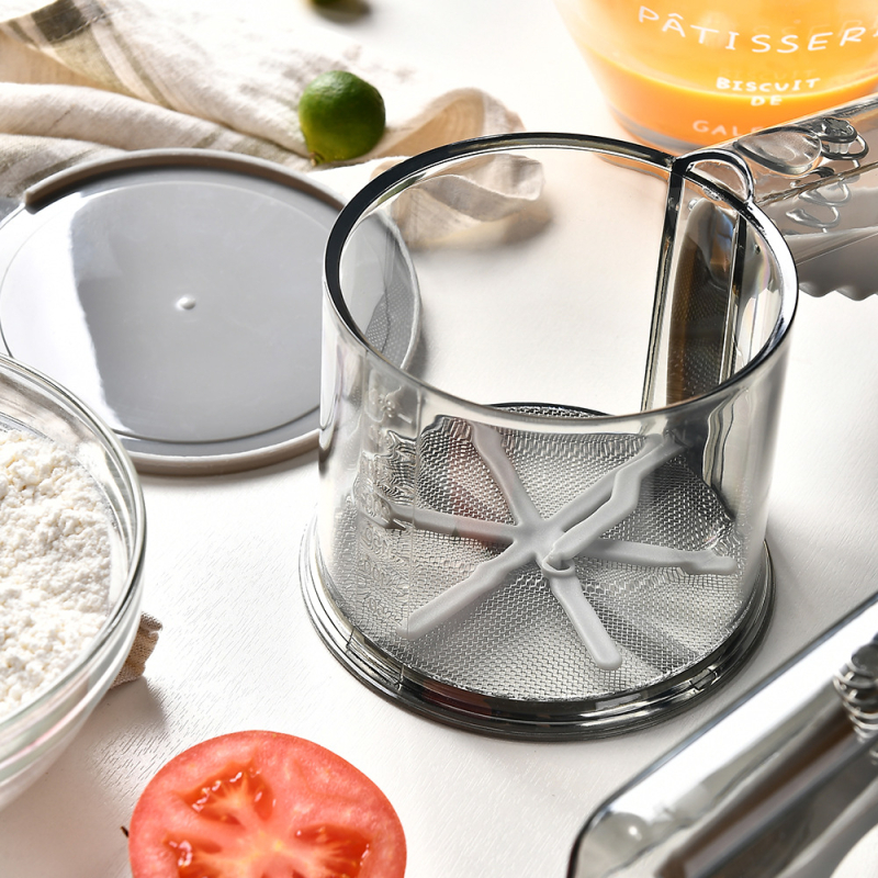 Sită de făină din PP cu mâner lung, filtru cu două straturi – sită semi-automat pentru coacere