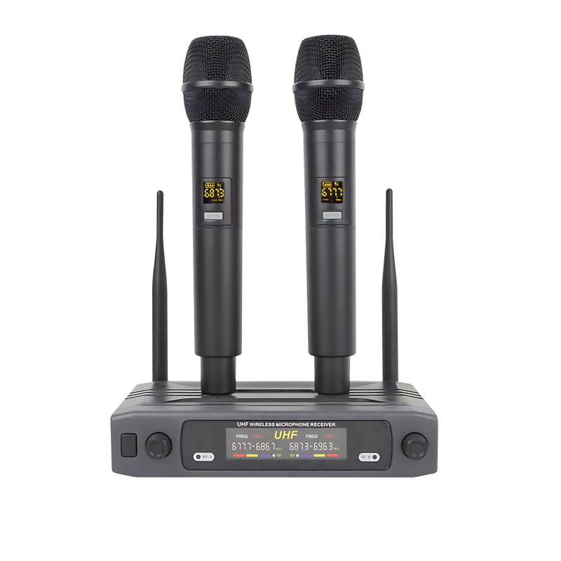 deresi WM-210 Vezeték nélküli mikrofonrendszer, egy–két vevővel, UHF automatikus frekvenciabeállítás, oktatás és éneklés