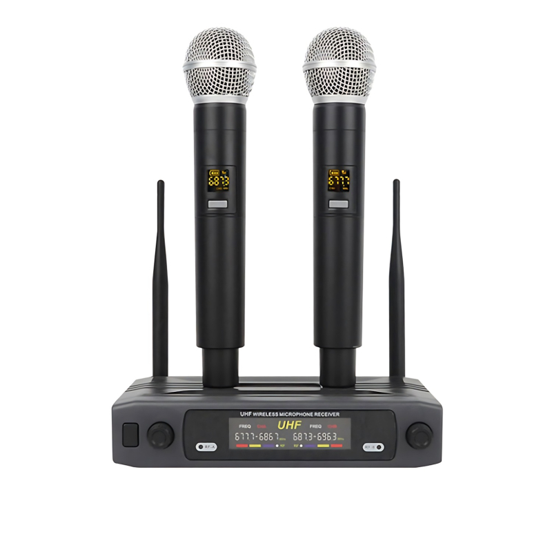 deresi WM-210 Vezeték nélküli mikrofonrendszer, egy–két vevővel, UHF automatikus frekvenciabeállítás, oktatás és éneklés
