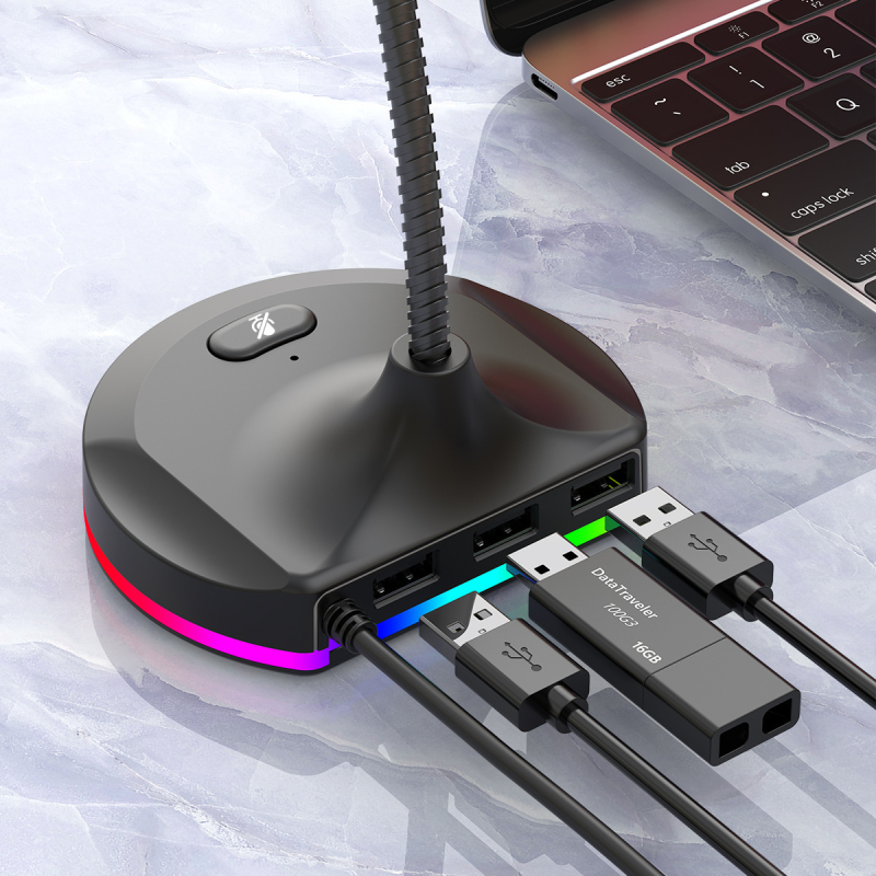 Microfon USB condensator pentru streaming live și înregistrări, 2 canale, 100 Hz–20 kHz, SNR ≥70 dB, utilizare pe desktop