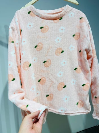 Set de pijama pentru femei, iarnă, din fleece coral, croială lejeră, top pulover cu guler rotund și mâneci lungi, pantaloni