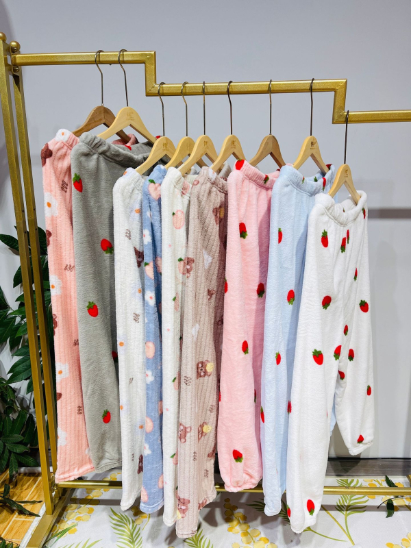 Set de pijama pentru femei, iarnă, din fleece coral, croială lejeră, top pulover cu guler rotund și mâneci lungi, pantaloni