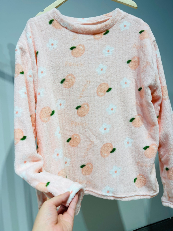 Set de pijama pentru femei, iarnă, din fleece coral, croială lejeră, top pulover cu guler rotund și mâneci lungi, pantaloni