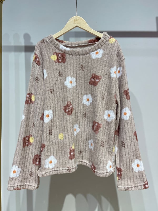 Set de pijama pentru femei, iarnă, din fleece coral, croială lejeră, top pulover cu guler rotund și mâneci lungi, pantaloni