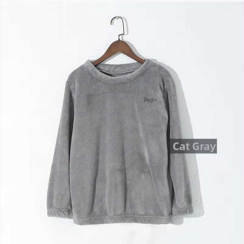 Set de pijama pentru femei, iarnă, din fleece coral, croială lejeră, top pulover cu guler rotund și mâneci lungi, pantaloni