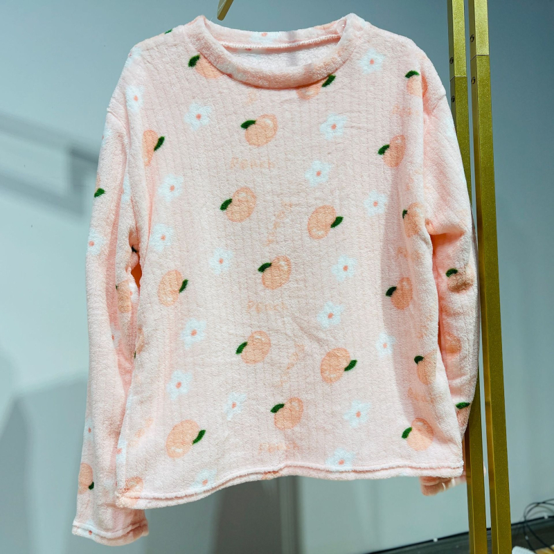 Set de pijama pentru femei, iarnă, din fleece coral, croială lejeră, top pulover cu guler rotund și mâneci lungi, pantaloni