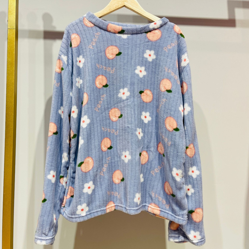 Set de pijama pentru femei, iarnă, din fleece coral, croială lejeră, top pulover cu guler rotund și mâneci lungi, pantaloni