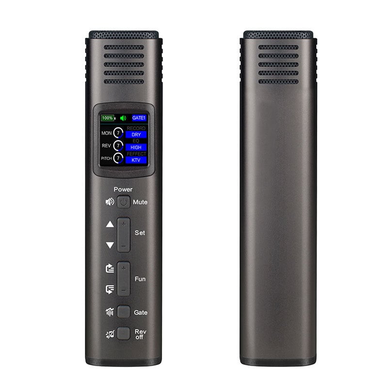 JUSEDZ Vezeték nélküli hangkártyás mikrofon — kondenzátor mikrofon élő streamekhez, karaoke-hoz és felvételhez; 60 Hz–15 kHz, SNR ≥75 dB, névleges teljesítmény 20W, beépített akkumulátor