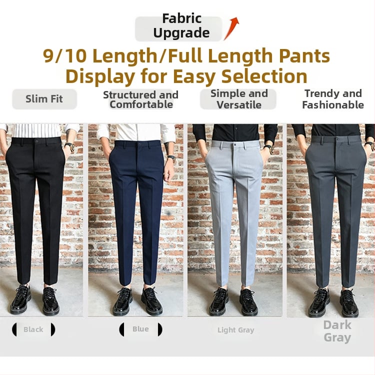 Панталони за костюм за мъже, с прав силует, микроеластични, без гладене, полиестер