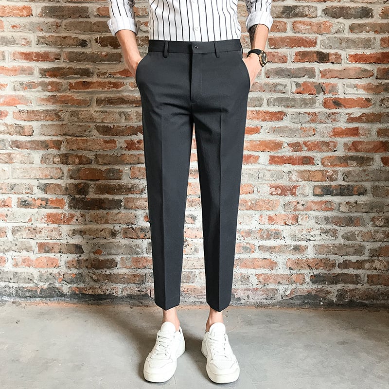 Панталони за костюм за мъже, с прав силует, микроеластични, без гладене, полиестер