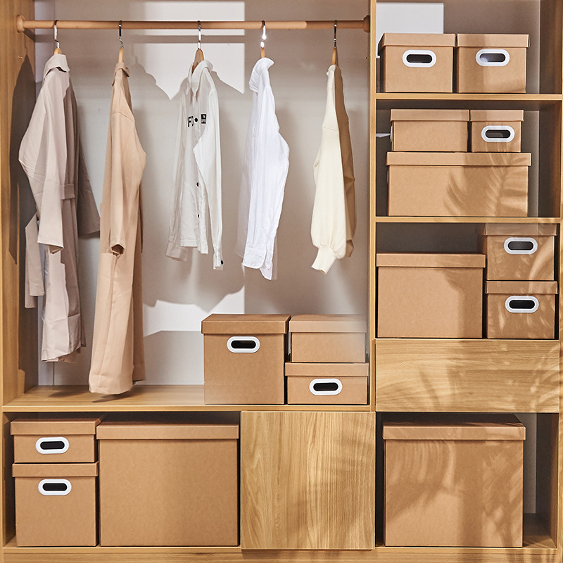 Κουτί αποθήκευσης από Kraft χαρτί με καπάκι, αναδιπλώσιμο, χωρητικότητα 2 L, για παπούτσια, εσώρουχα και πουλόβερ, μοντέρνο μινιμαλιστικό στυλ