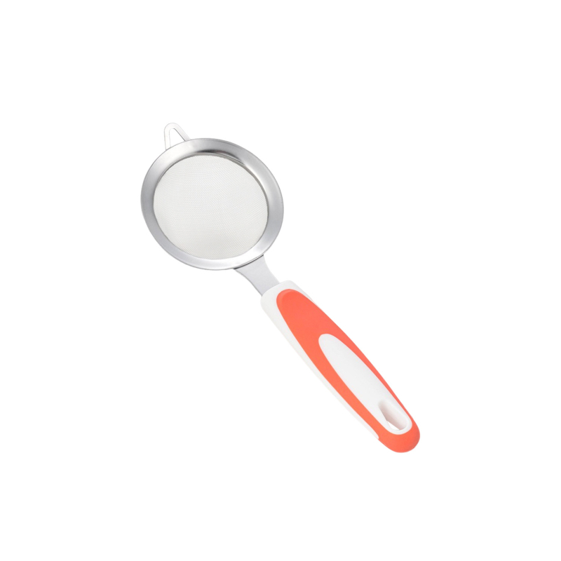 Sită din oțel inoxidabil pentru făină, diametru 9 cm, mâner antiderapant TPR, filtru pentru lapte de susan și soia; utilizări: spălarea susanului, cernerea făinii, filtrarea resturilor de ulei
