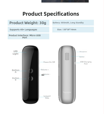 G5 Mașină de traducere — translator Bluetooth, suport multilingv, Android/iOS, rază de 10 m