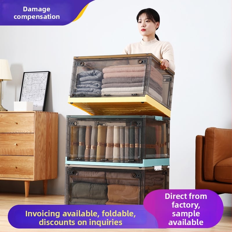 Cutie pliabilă din PP pentru depozitarea hainelor, transparentă, capacitate 10–20 L, portabilă