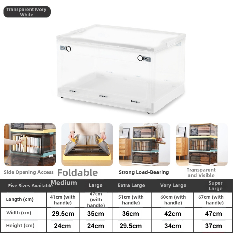 Cutie pliabilă din PP pentru depozitarea hainelor, transparentă, capacitate 10–20 L, portabilă