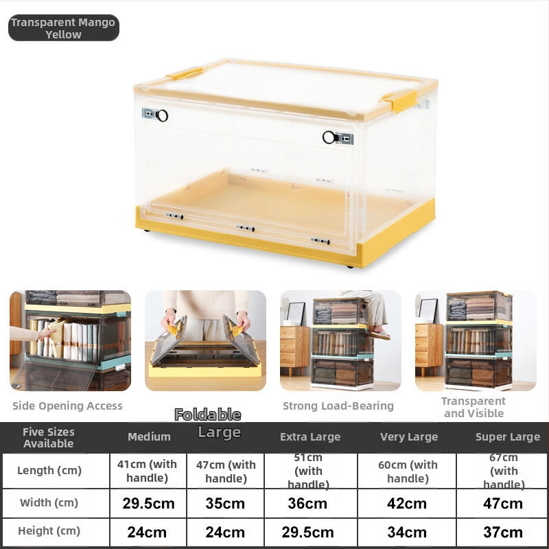 Cutie pliabilă din PP pentru depozitarea hainelor, transparentă, capacitate 10–20 L, portabilă
