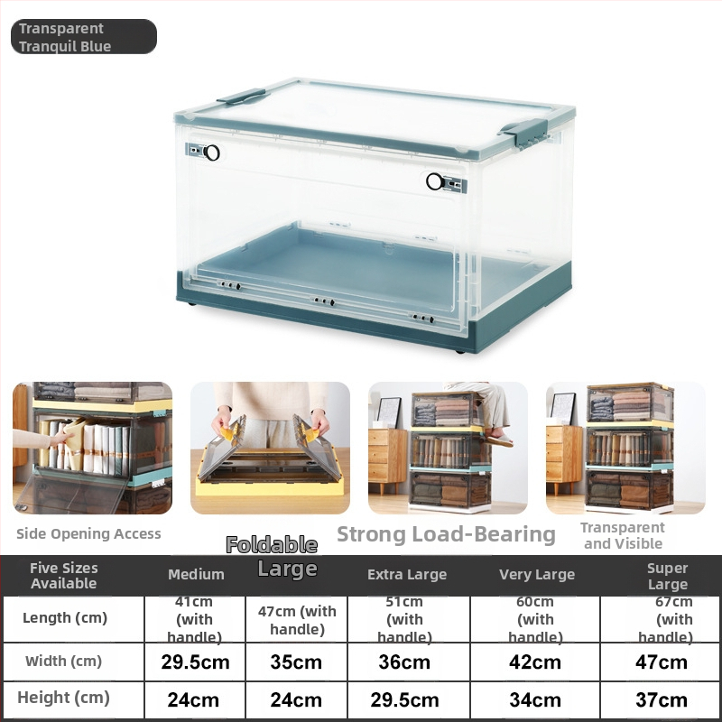 Cutie pliabilă din PP pentru depozitarea hainelor, transparentă, capacitate 10–20 L, portabilă