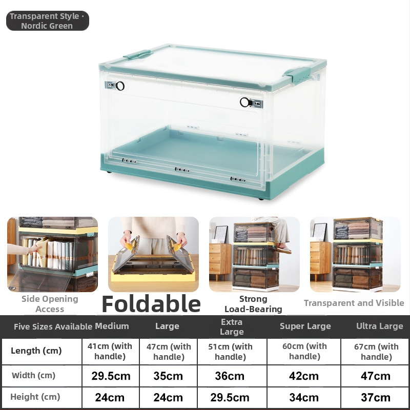 Cutie pliabilă din PP pentru depozitarea hainelor, transparentă, capacitate 10–20 L, portabilă