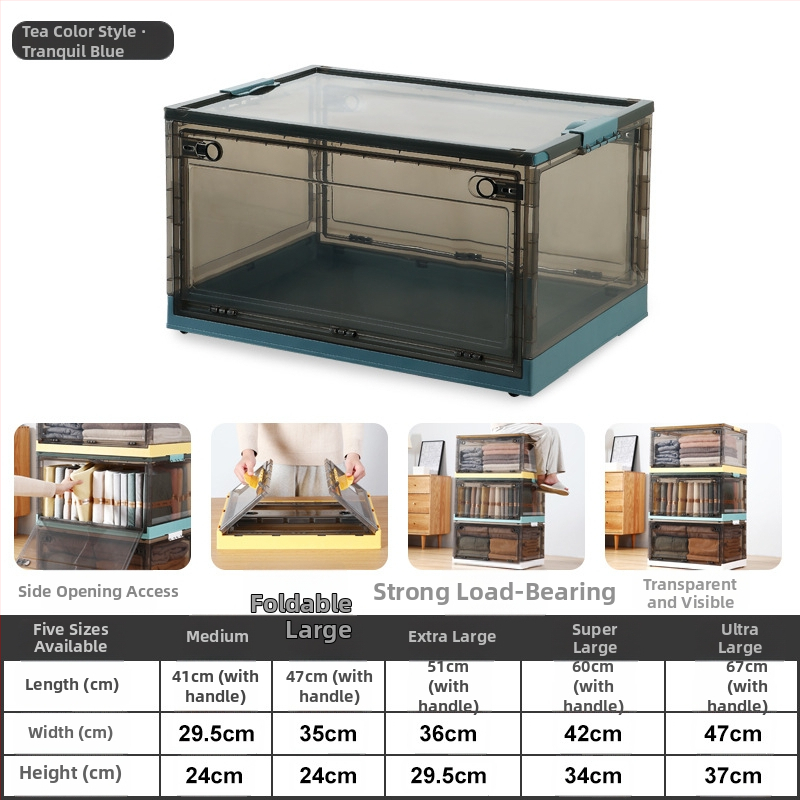 Cutie pliabilă din PP pentru depozitarea hainelor, transparentă, capacitate 10–20 L, portabilă