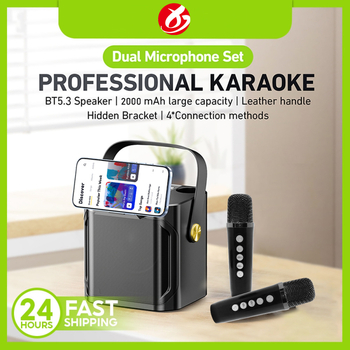 Karaoke Bluetooth zvučnik s dva mikrofona, ugrađena baterija 1200–2000 mAh, 10W, BT 5.0, 150–20000 Hz, SNR ≥85 dB