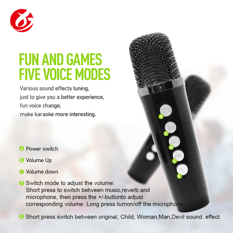 Karaoke Bluetooth zvučnik s dva mikrofona, ugrađena baterija 1200–2000 mAh, 10W, BT 5.0, 150–20000 Hz, SNR ≥85 dB