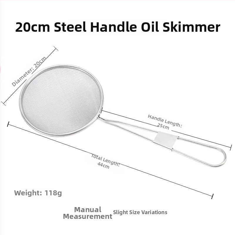 Skimmer z nehrdzavejúcej ocele s jemnou sieťkou na oleje a tekutiny — ne magnetická oceľ, ochrana proti popáleninám, moderný minimalistický dizajn, kód T325